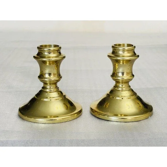 VTG Virginia Metalcrafters Brass Candlesticks Set of 2 – 3” Tall USA Made - Picture 2 of 12